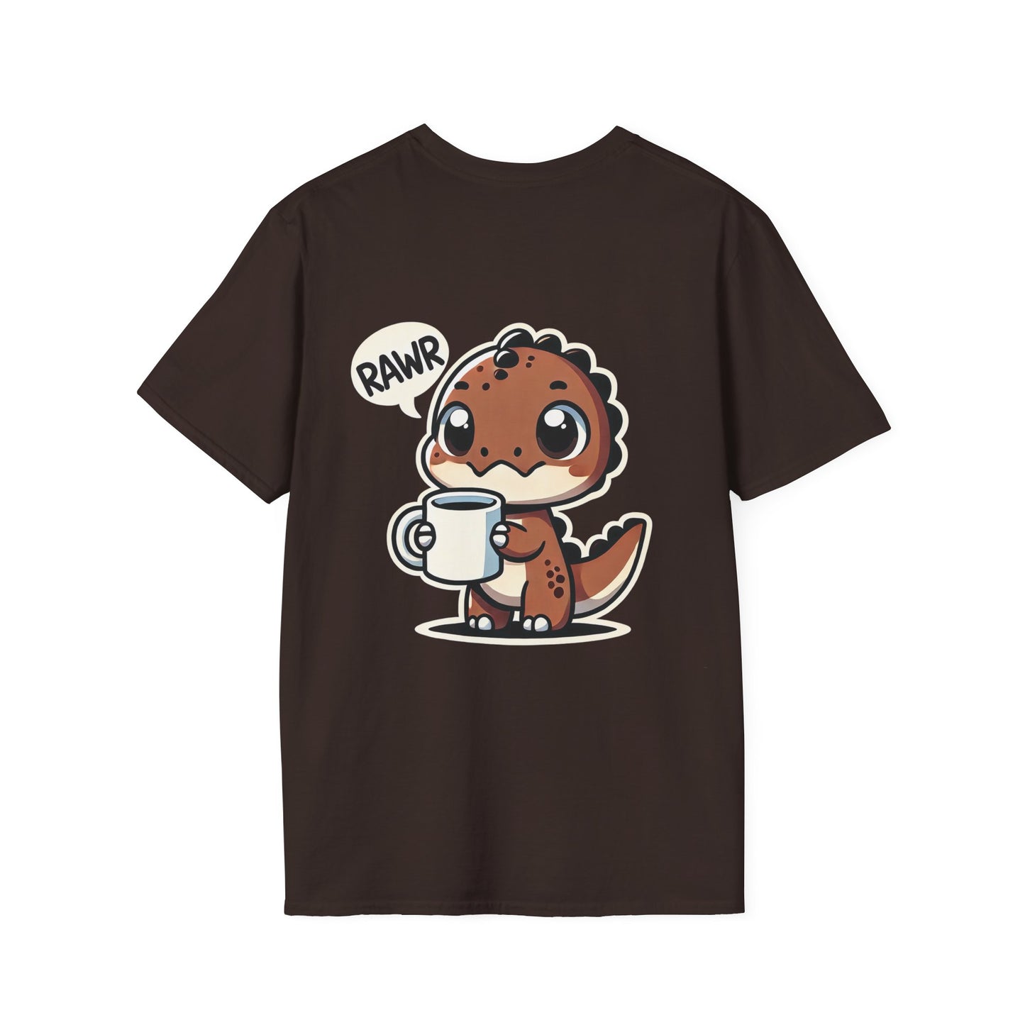 "Rawr" Dinosaur with a Coffee Cup T-Shirt by The Coffee Veteran