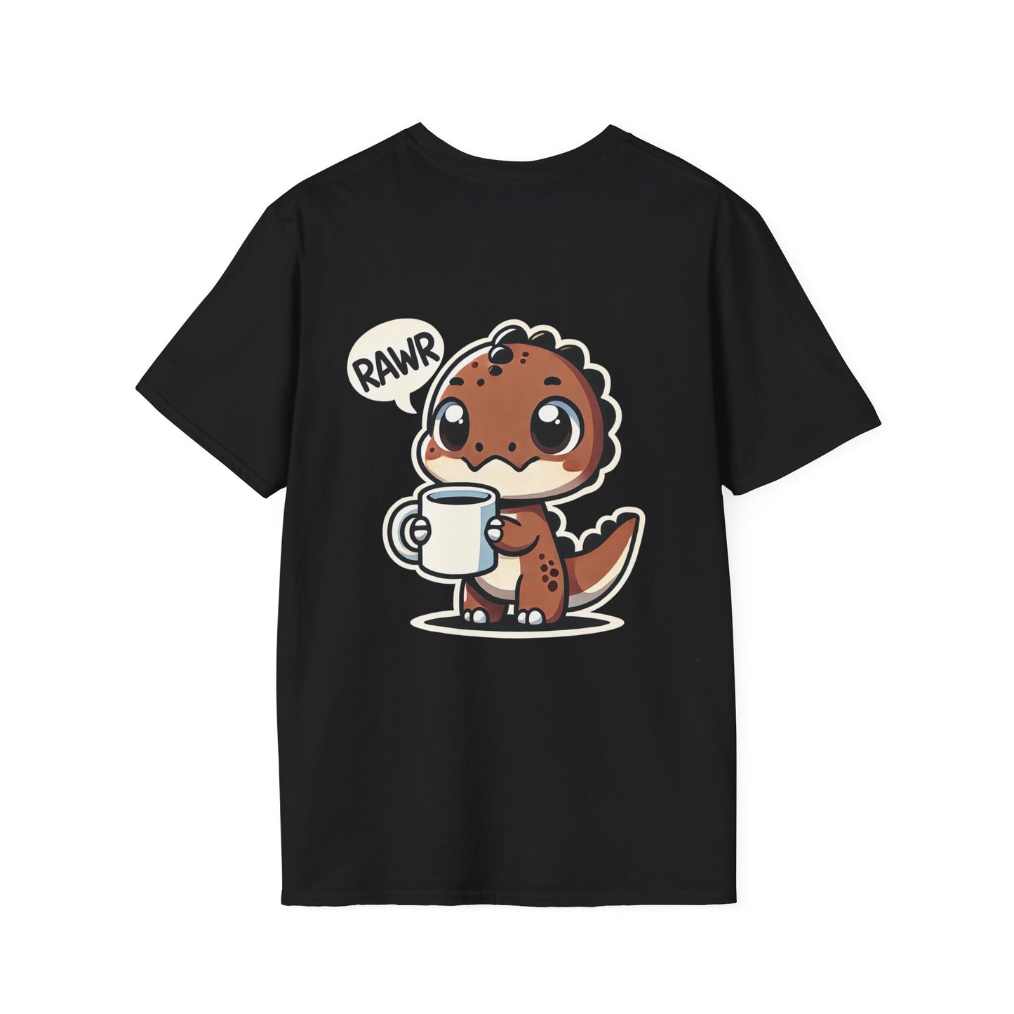 "Rawr" Dinosaur with a Coffee Cup T-Shirt by The Coffee Veteran