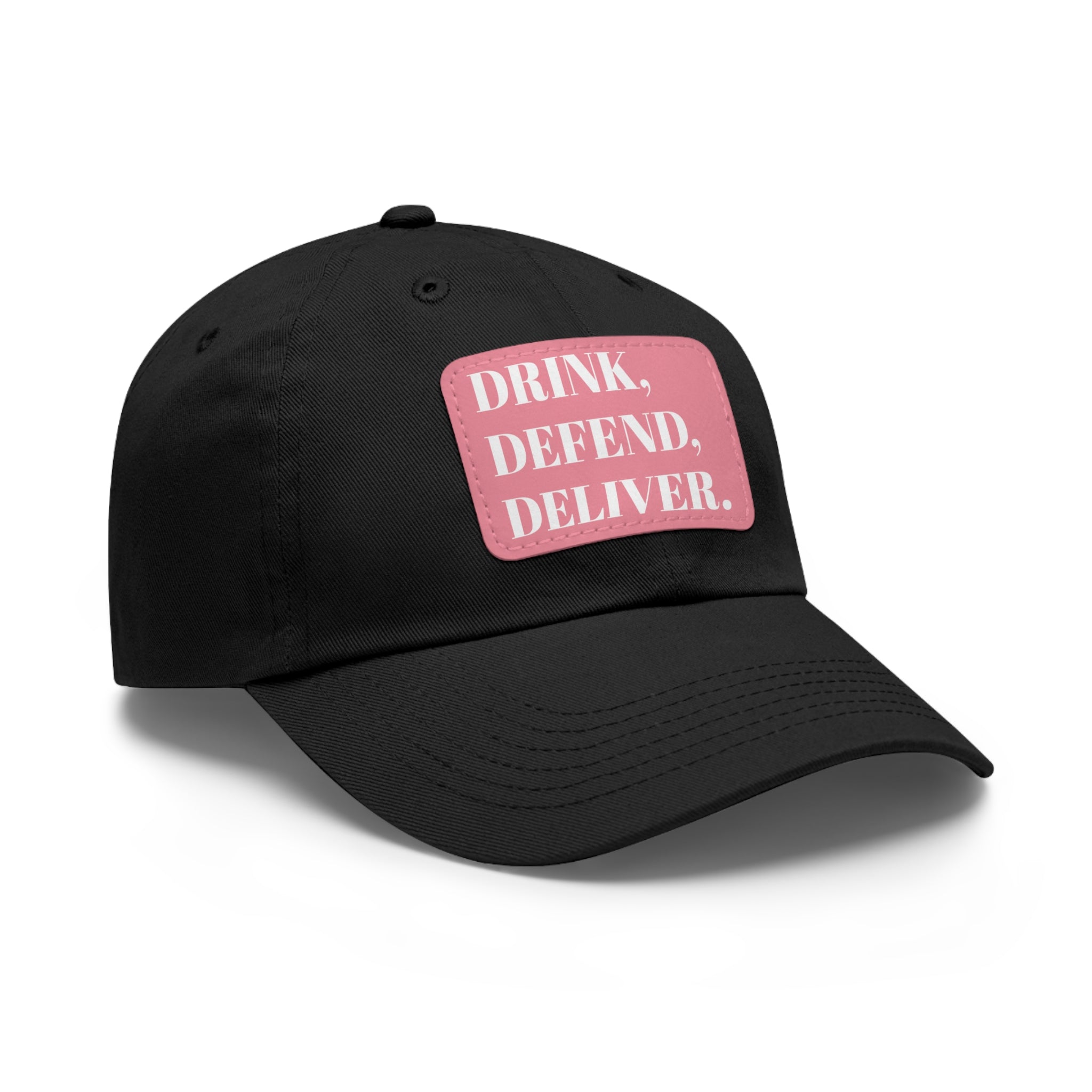 The Coffee Veteran Black Dad Hat with Rectangle Leather Patch (4 Patch Color Options)