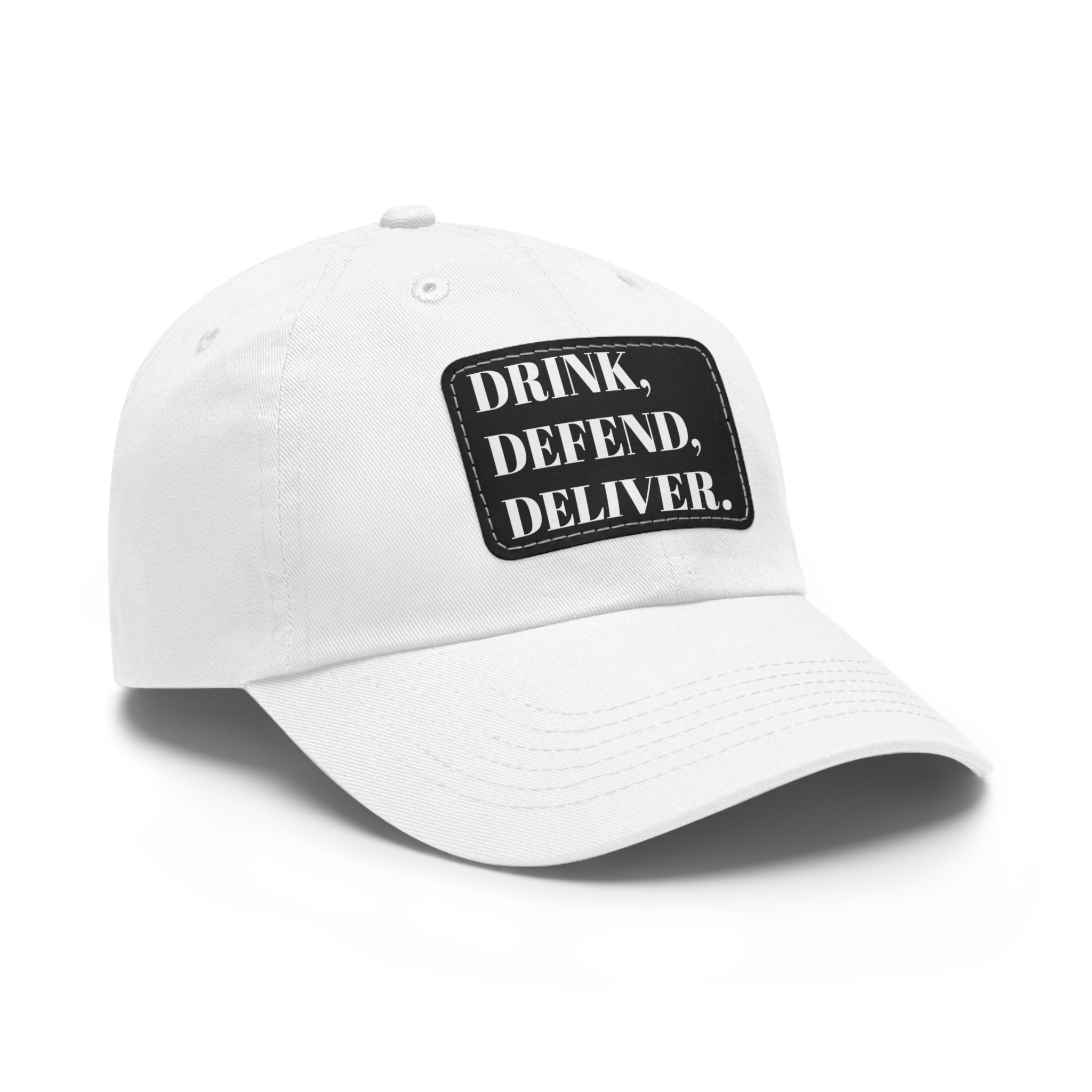 The Coffee Veteran White Dad Hat with Rectangle Leather Patch (4 Patch Color Options)
