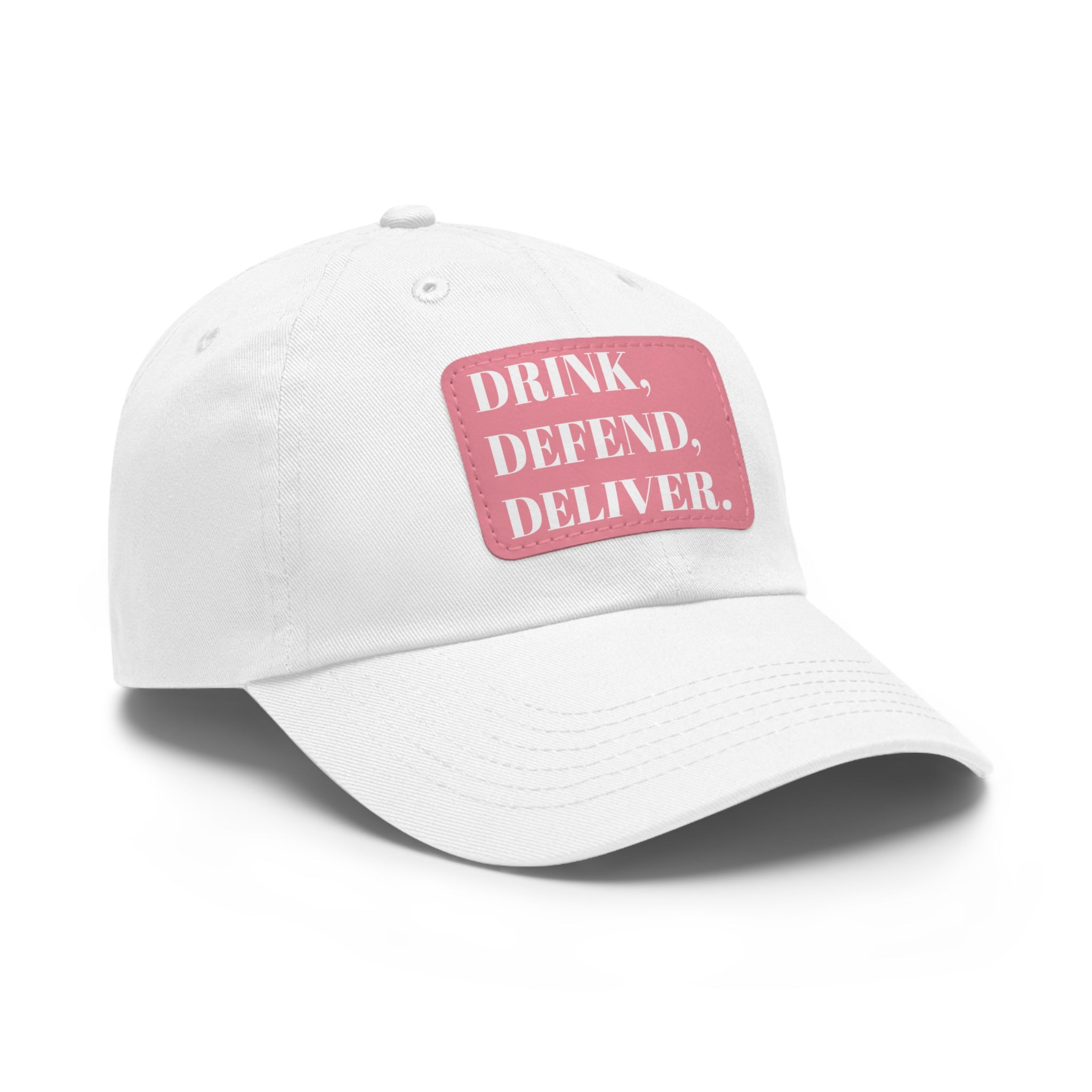 The Coffee Veteran White Dad Hat with Rectangle Leather Patch (4 Patch Color Options)