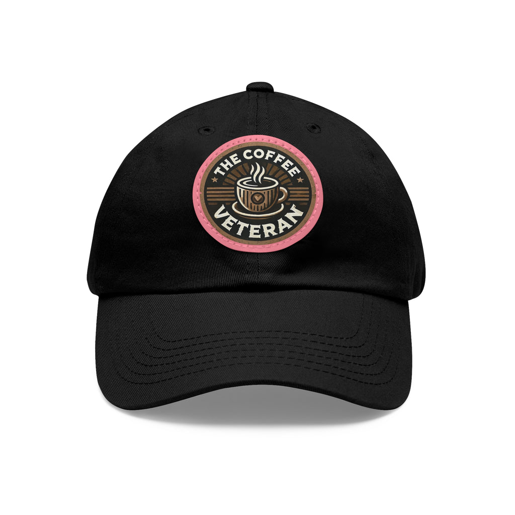 The Coffee Veteran Black Dad Hat With Circle Leather Patch (4 Patch Color Options)