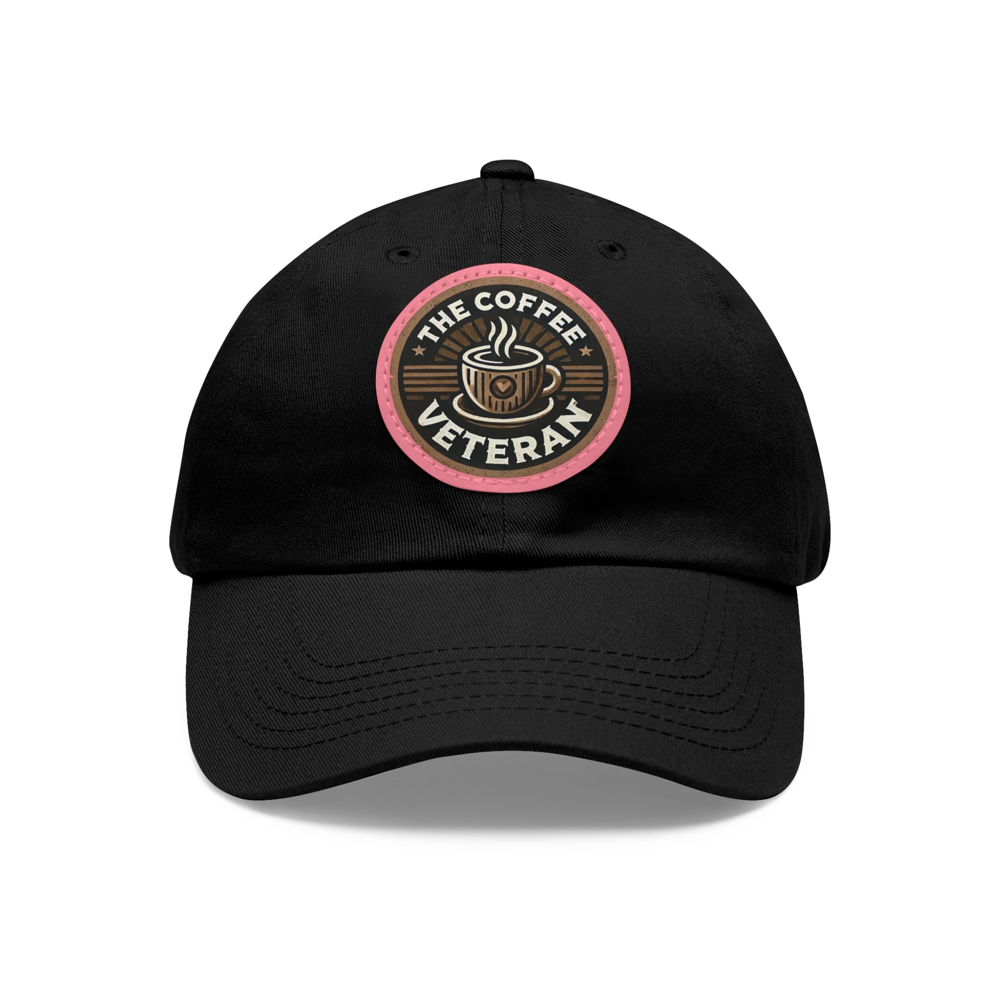 The Coffee Veteran Black Dad Hat With Circle Leather Patch (4 Patch Color Options)