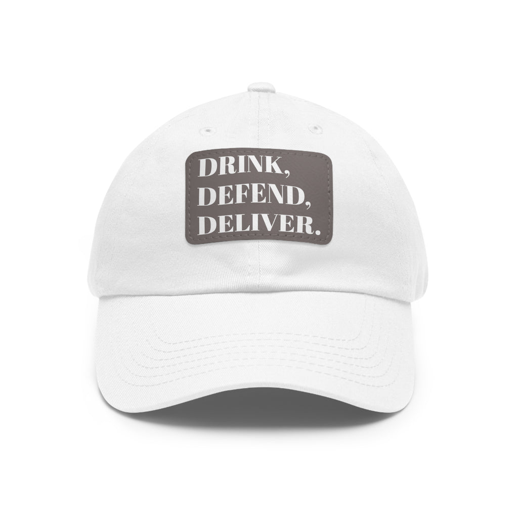 The Coffee Veteran White Dad Hat with Rectangle Leather Patch (4 Patch Color Options)