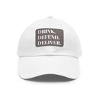 The Coffee Veteran White Dad Hat with Rectangle Leather Patch (4 Patch Color Options)