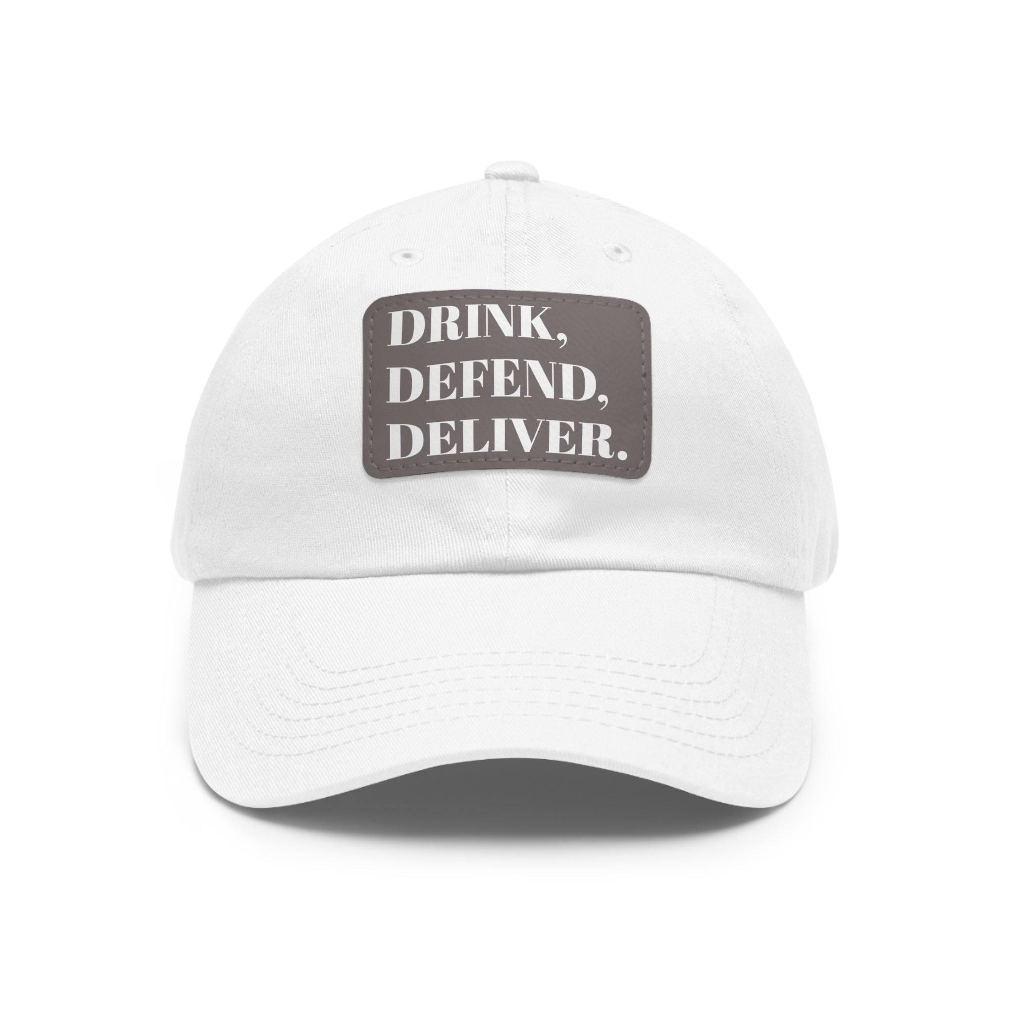 The Coffee Veteran White Dad Hat with Rectangle Leather Patch (4 Patch Color Options)