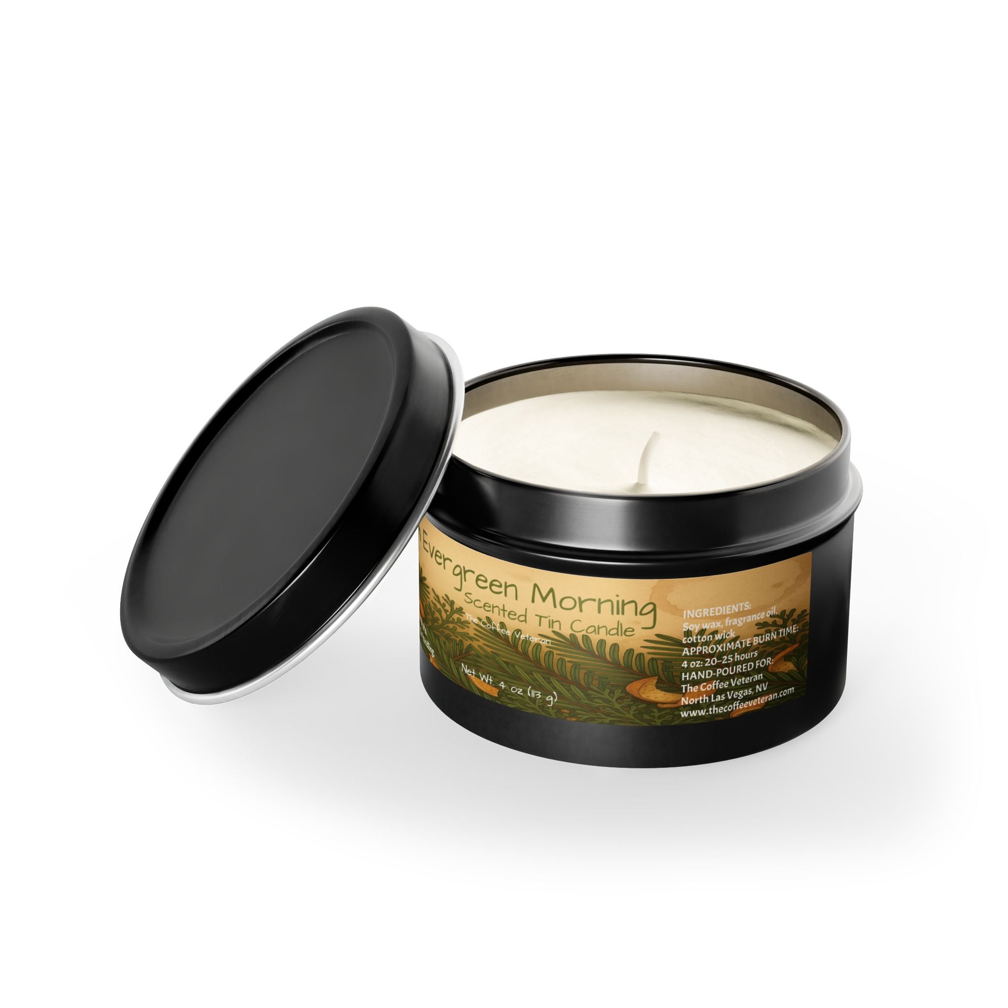 Fresh Evergreen Morning Scented Tin Candle by The Coffee Veteran