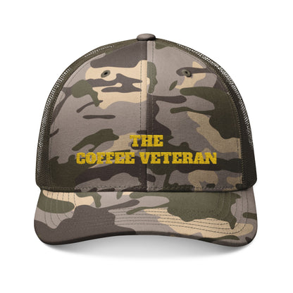 The Coffee Veteran Camo Trucker Hat — Embroidered Operator Edition