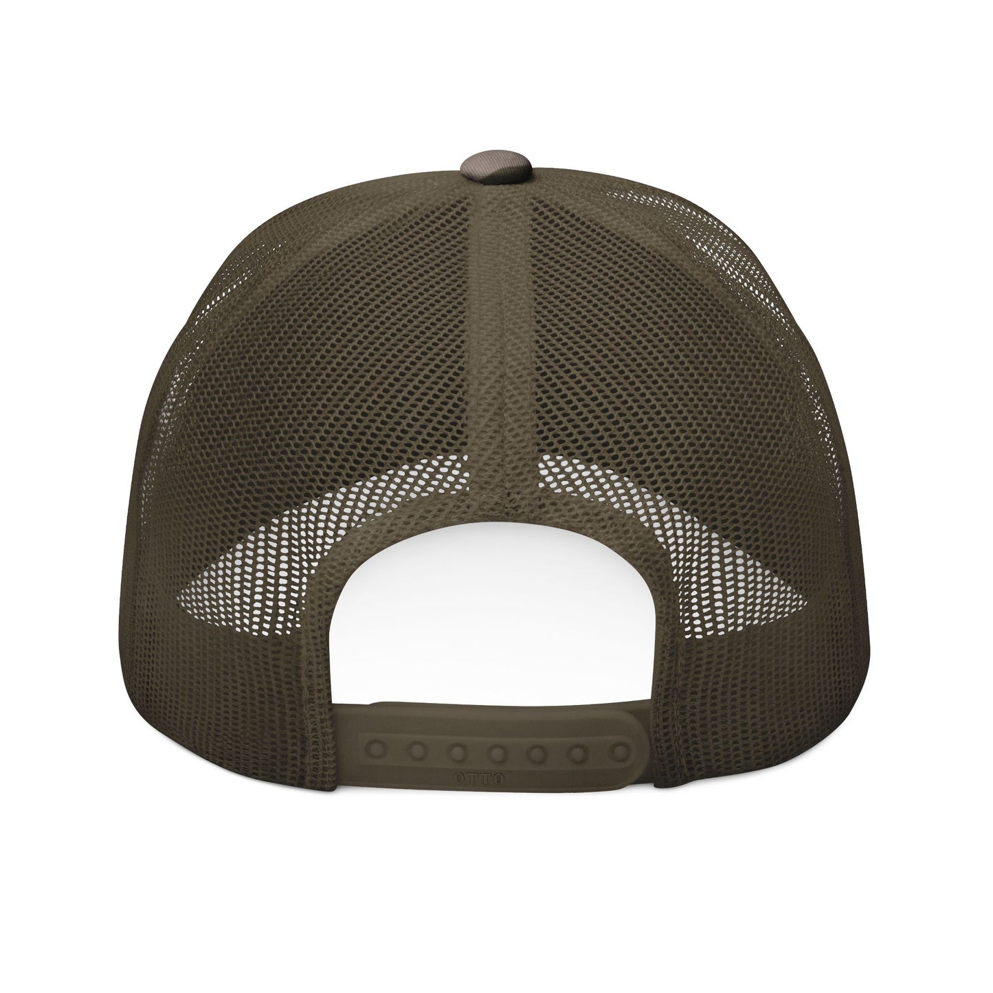 The Coffee Veteran Camo Trucker Hat — Embroidered Operator Edition