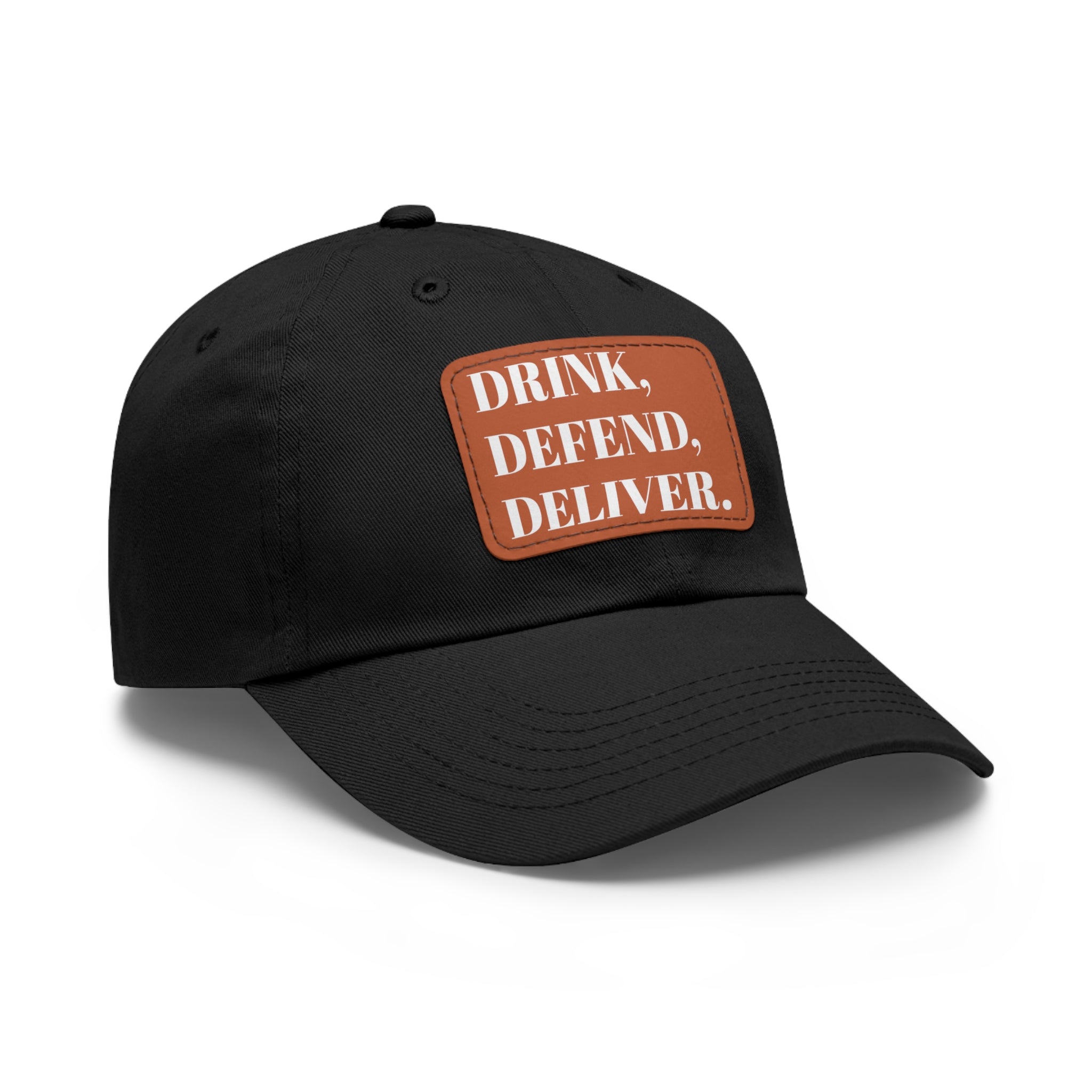 The Coffee Veteran Black Dad Hat with Rectangle Leather Patch (4 Patch Color Options)