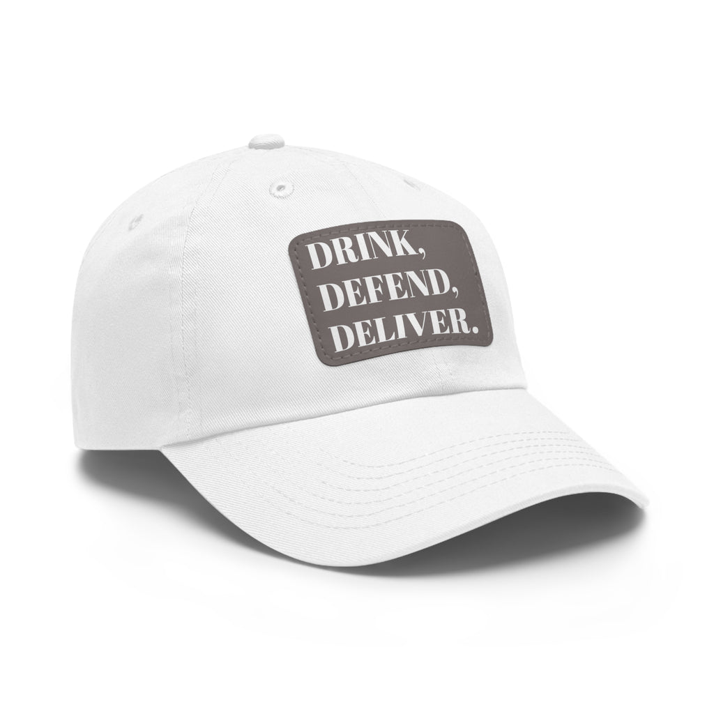 The Coffee Veteran White Dad Hat with Rectangle Leather Patch (4 Patch Color Options)