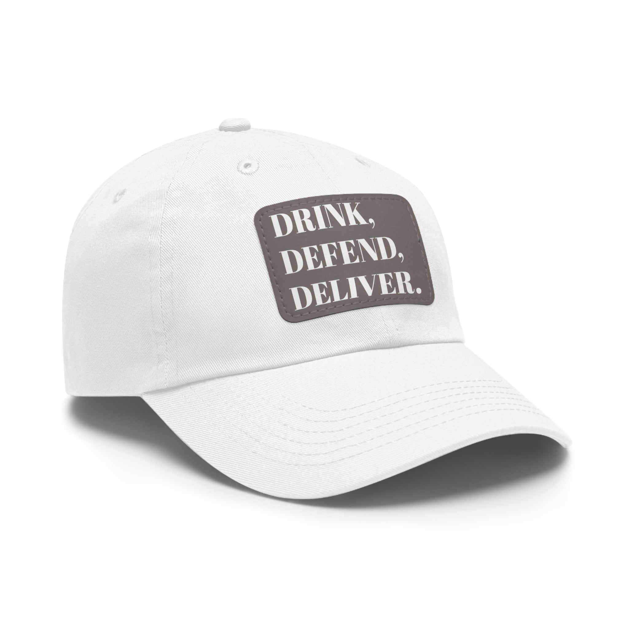 The Coffee Veteran White Dad Hat with Rectangle Leather Patch (4 Patch Color Options)