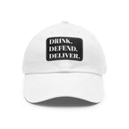 The Coffee Veteran White Dad Hat with Rectangle Leather Patch (4 Patch Color Options)
