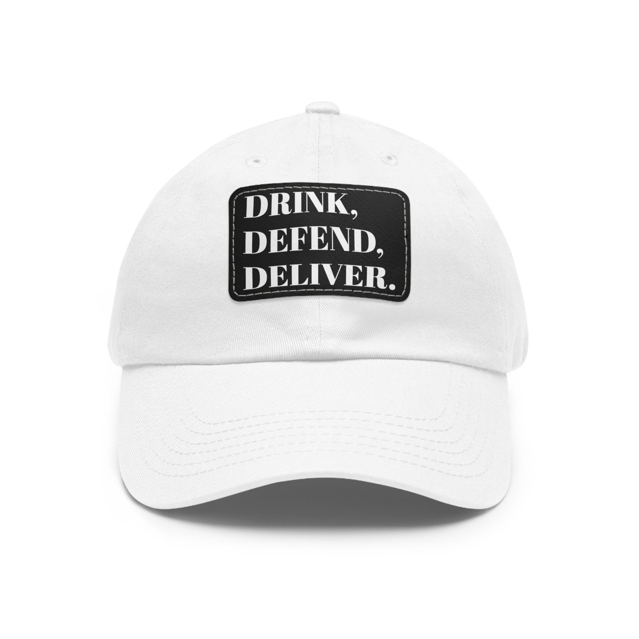 The Coffee Veteran White Dad Hat with Rectangle Leather Patch (4 Patch Color Options)