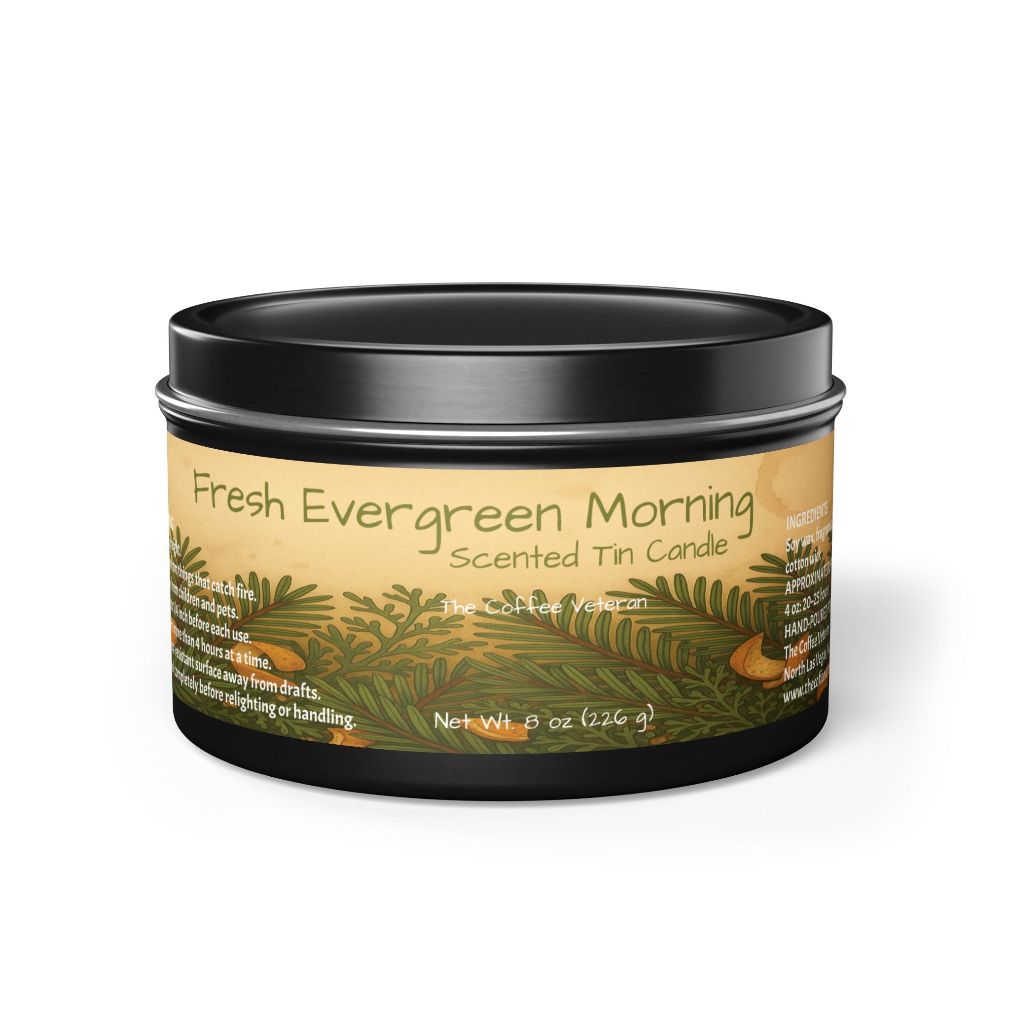 Fresh Evergreen Morning Scented Tin Candle by The Coffee Veteran