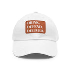 The Coffee Veteran White Dad Hat with Rectangle Leather Patch (4 Patch Color Options)