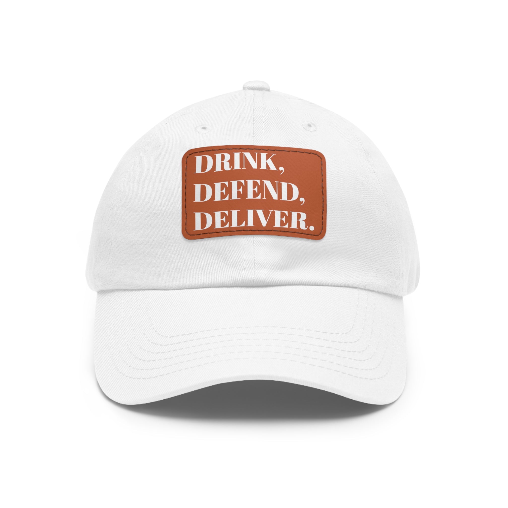 The Coffee Veteran White Dad Hat with Rectangle Leather Patch (4 Patch Color Options)