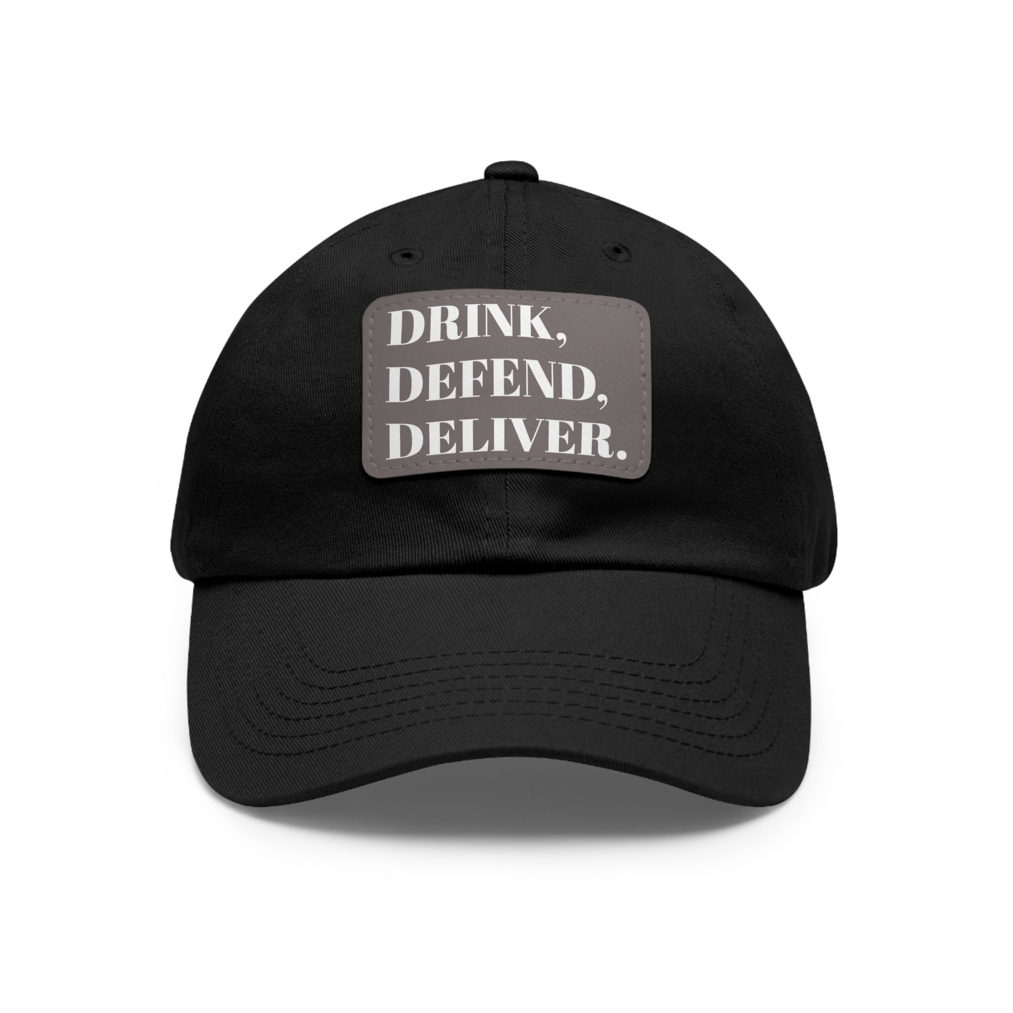 The Coffee Veteran Black Dad Hat with Rectangle Leather Patch (4 Patch Color Options)