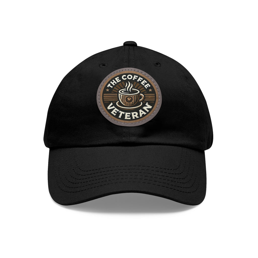 The Coffee Veteran Black Dad Hat With Circle Leather Patch (4 Patch Color Options)
