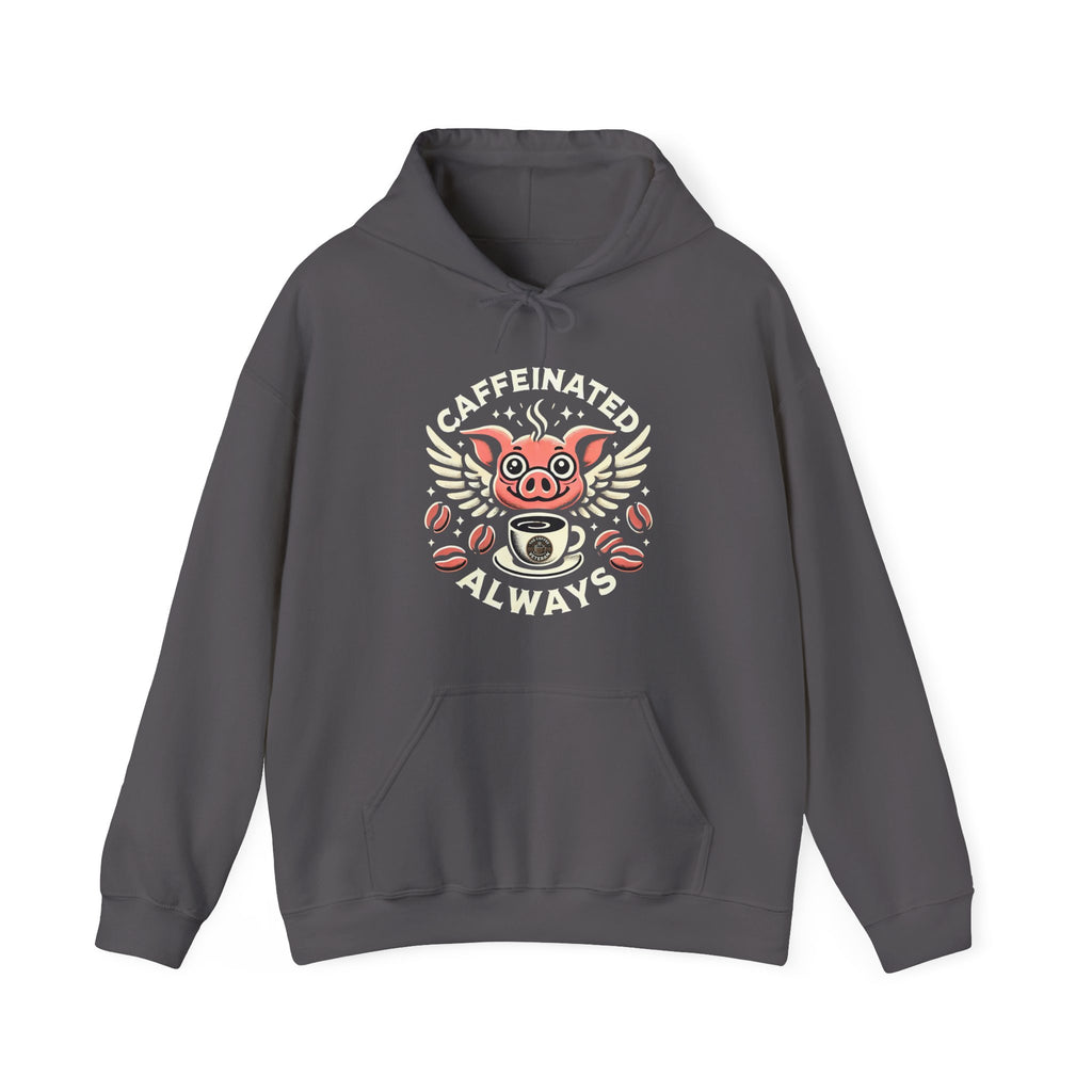 "Caffeinated Always Flying Pig" Style One, Hoodie by The Coffee Veteran