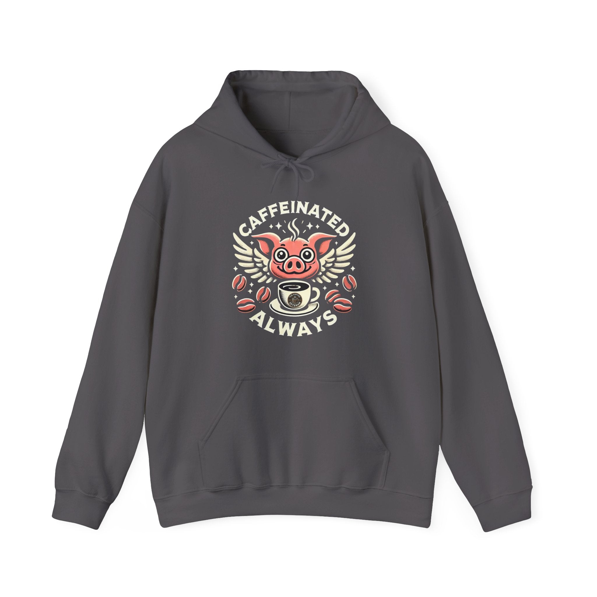 "Caffeinated Always Flying Pig" Style One, Hoodie by The Coffee Veteran