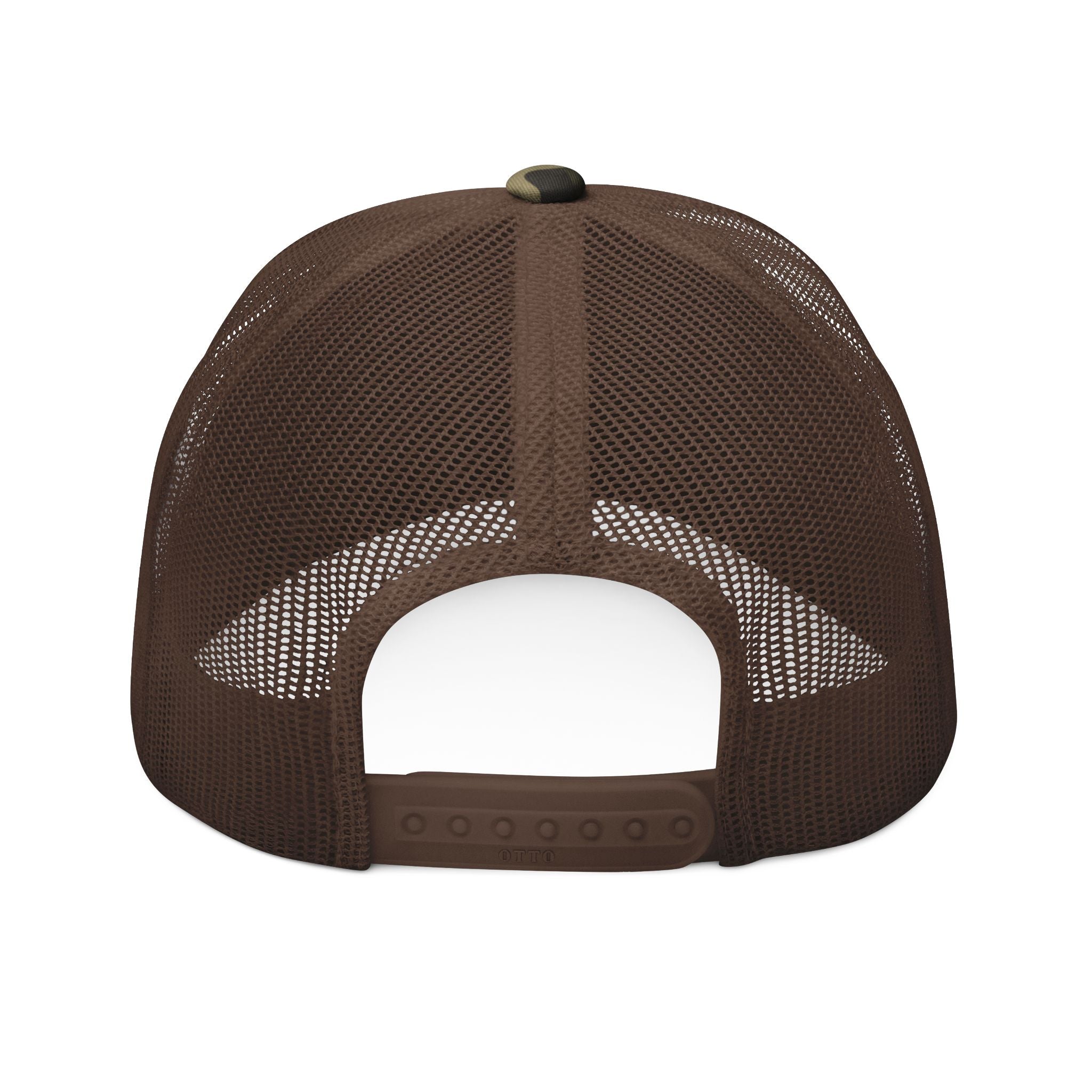 The Coffee Veteran Camo Trucker Hat — Embroidered Operator Edition