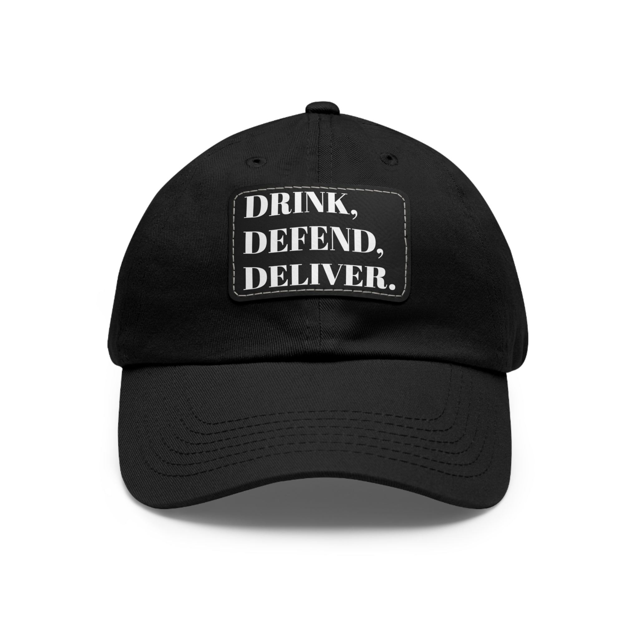 The Coffee Veteran Black Dad Hat with Rectangle Leather Patch (4 Patch Color Options)