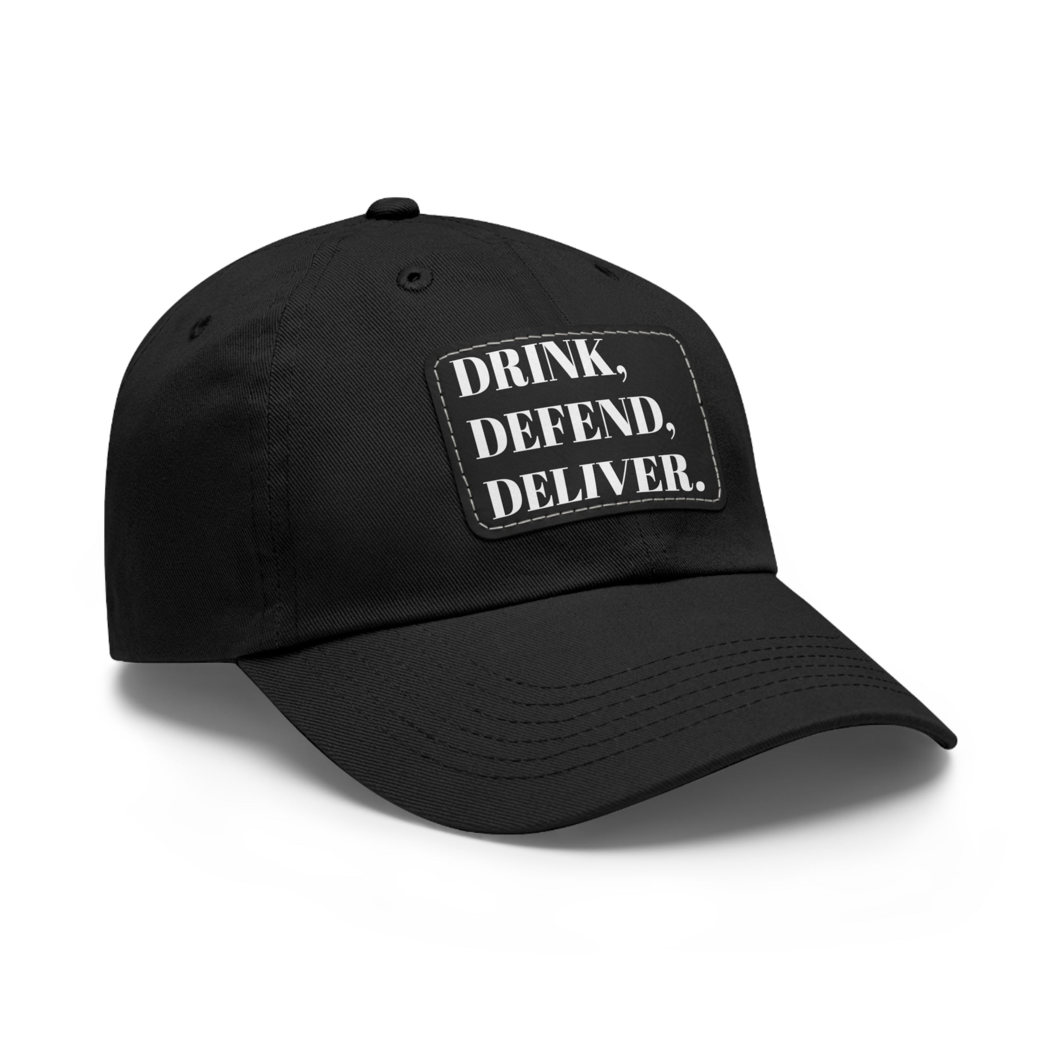 The Coffee Veteran Black Dad Hat with Rectangle Leather Patch (4 Patch Color Options)