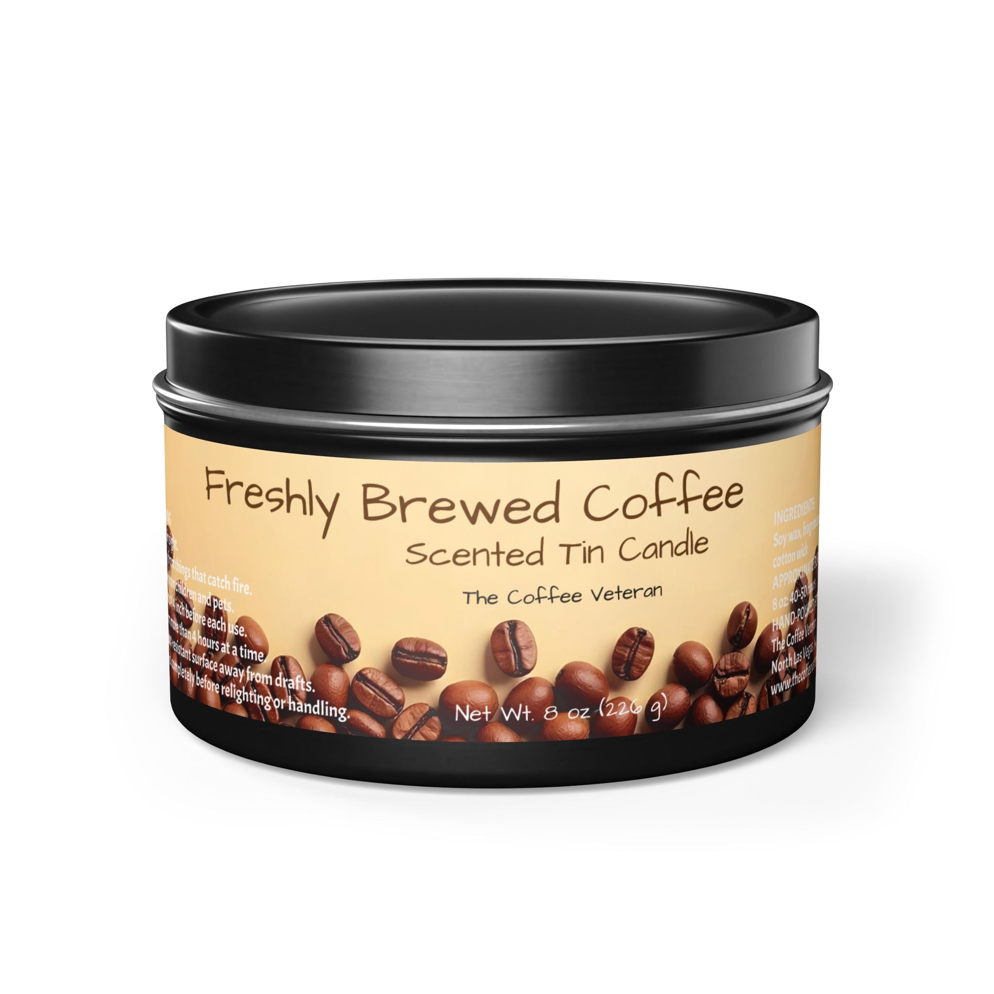 Freshly Brewed Coffee Scented Tin Candle by The Coffee Veteran (4oz and 8oz)