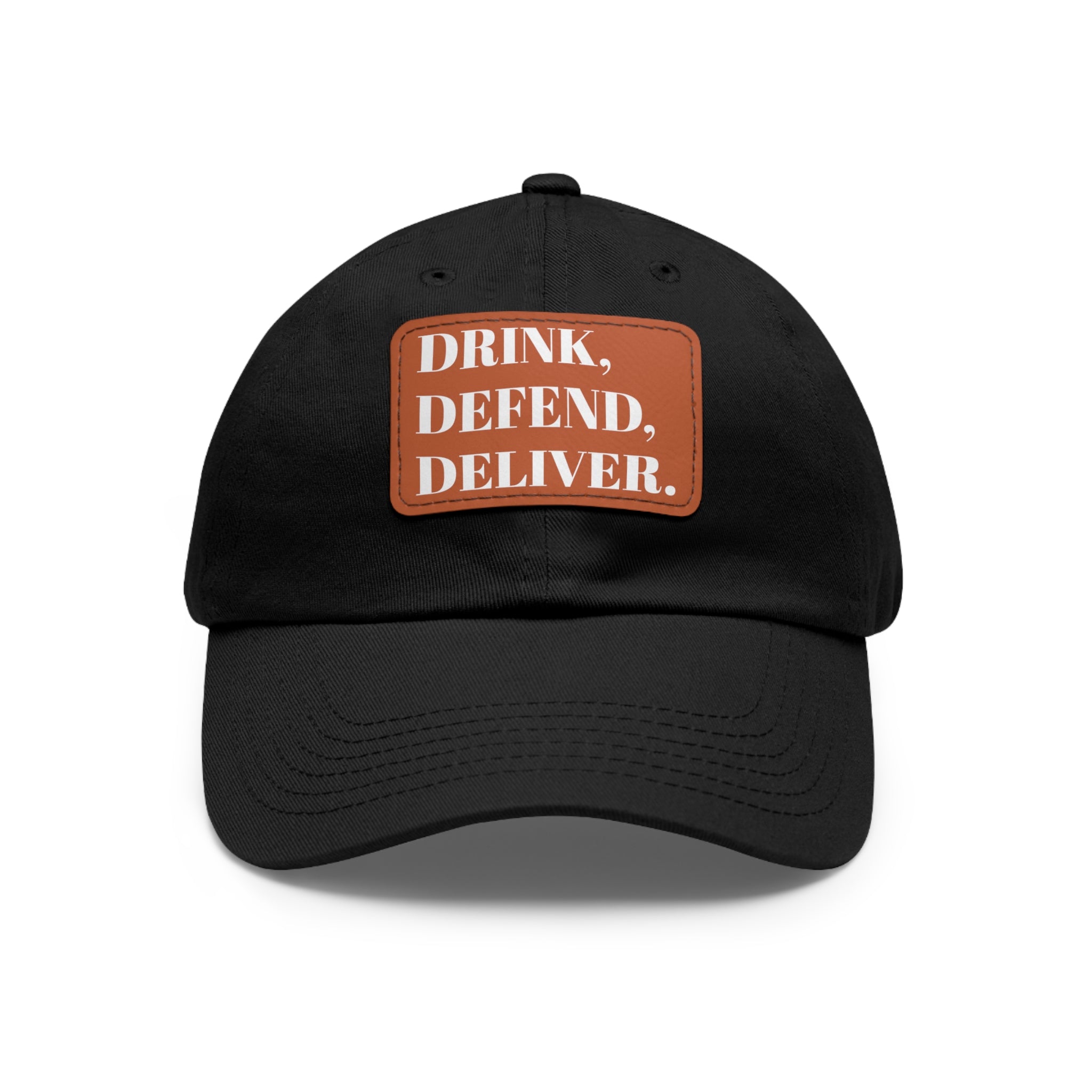 The Coffee Veteran Black Dad Hat with Rectangle Leather Patch (4 Patch Color Options)