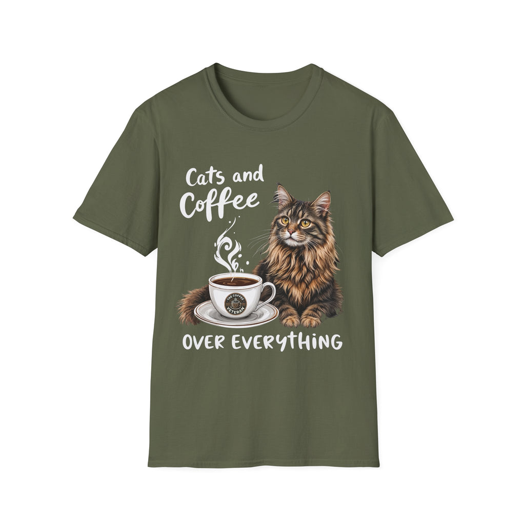 Cats and Coffee Over Everything T-Shirt by The Coffee Veteran