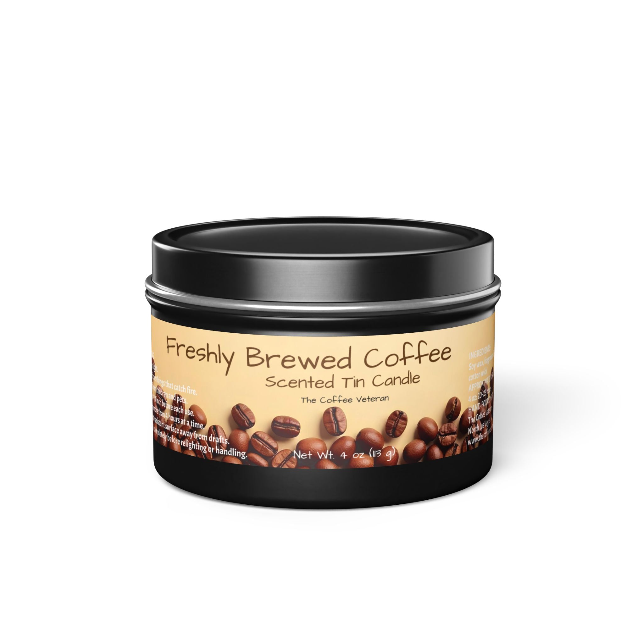 Freshly Brewed Coffee Scented Tin Candle by The Coffee Veteran (4oz and 8oz)
