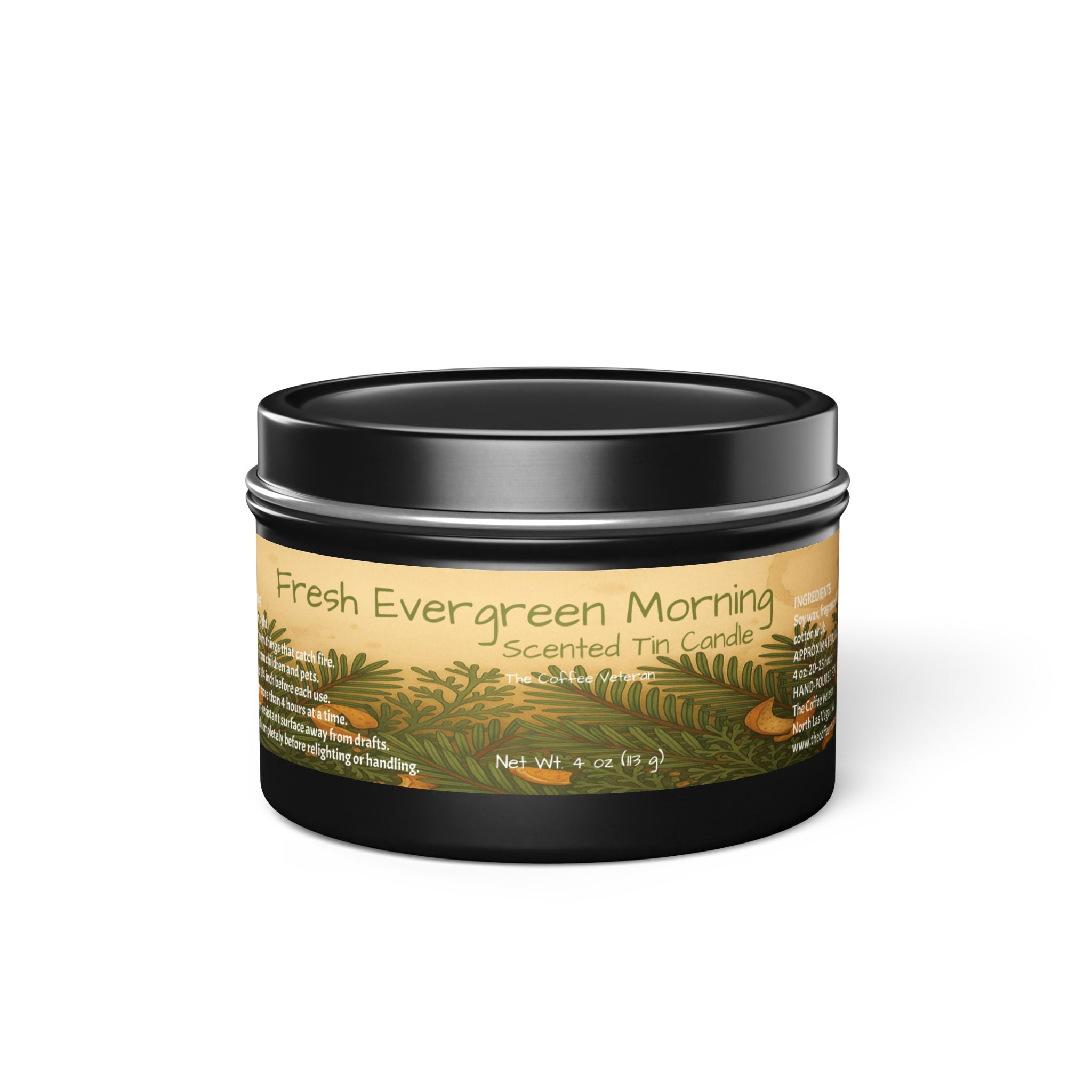 Fresh Evergreen Morning Scented Tin Candle by The Coffee Veteran