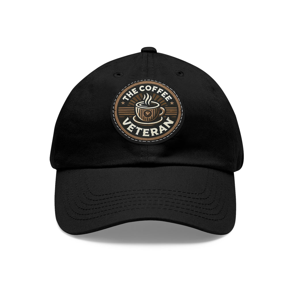 The Coffee Veteran Black Dad Hat With Circle Leather Patch (4 Patch Color Options)