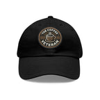 The Coffee Veteran Black Dad Hat With Circle Leather Patch (4 Patch Color Options)