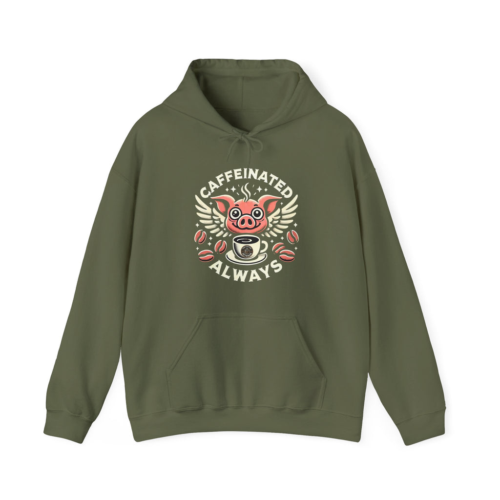 "Caffeinated Always Flying Pig" Style One, Hoodie by The Coffee Veteran