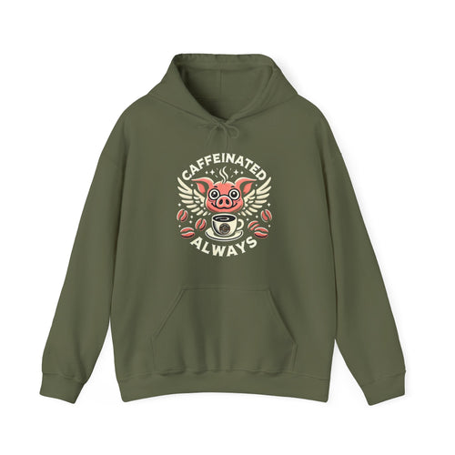 "Caffeinated Always Flying Pig" Style One, Hoodie by The Coffee Veteran