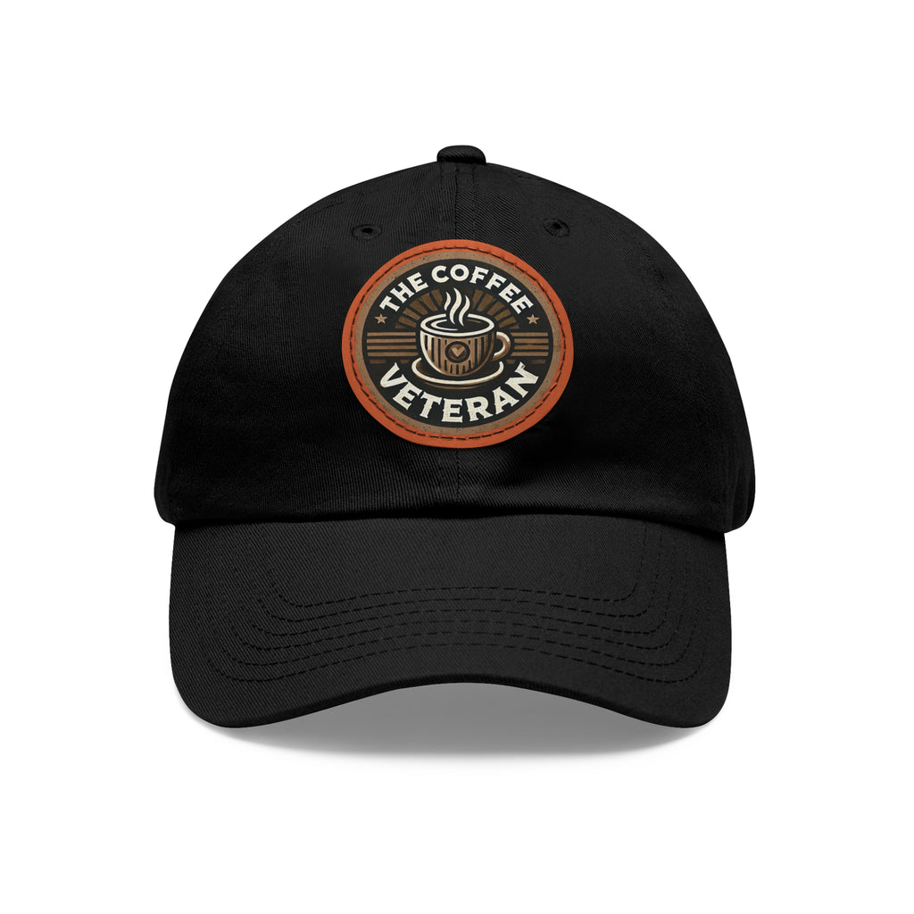 The Coffee Veteran Black Dad Hat With Circle Leather Patch (4 Patch Color Options)