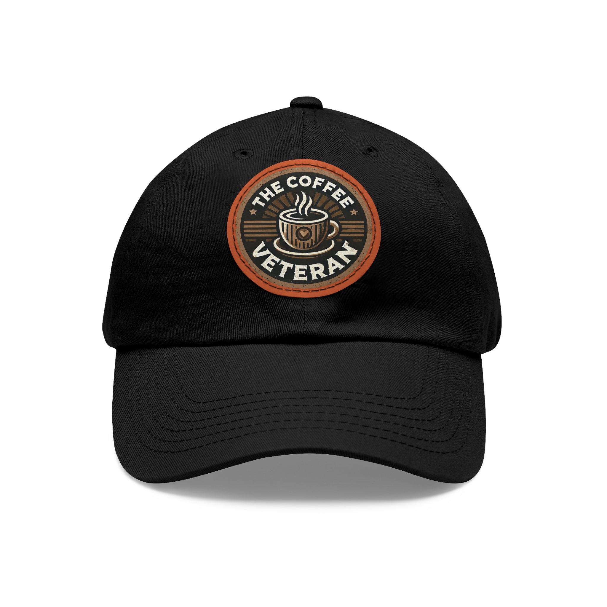 The Coffee Veteran Black Dad Hat With Circle Leather Patch (4 Patch Color Options)